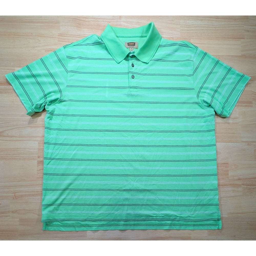Foundry Supply Co Mens 3XL Green Striped Quick-Dri Pima Cotton Blend Polo Shirt
